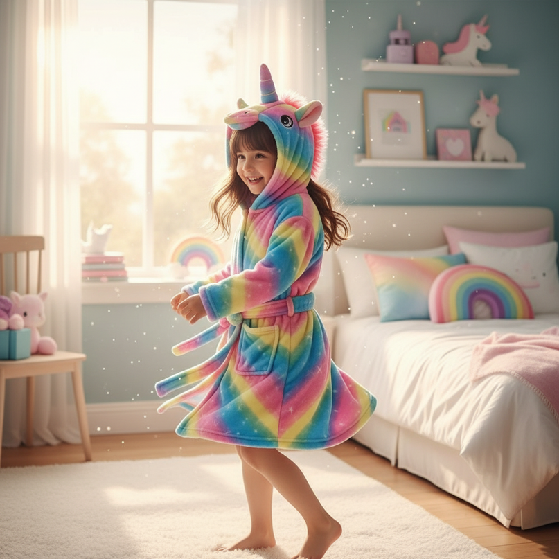 unicorn robe hoodie - in-use