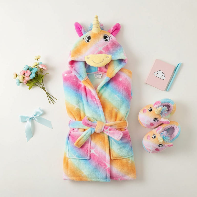 unicorn robe slippers set - flat-lay