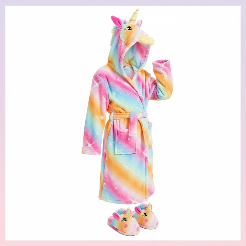 unicorn robe slippers set - white-bg