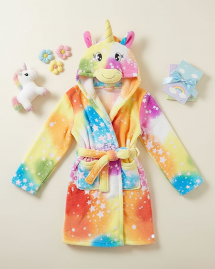 unicorn robe with hood - flat-lay