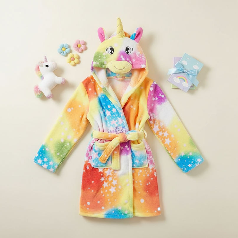 unicorn robe with hood - flat-lay