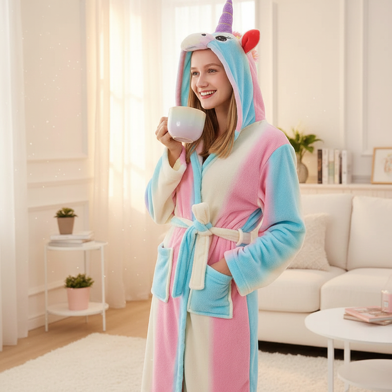 unicorn robe womens - in-use