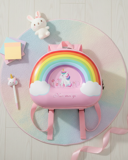 unicorn rolling backpack - flat-lay