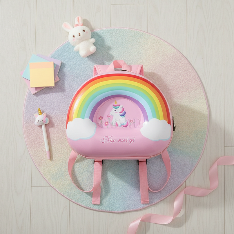 unicorn rolling backpack - flat-lay