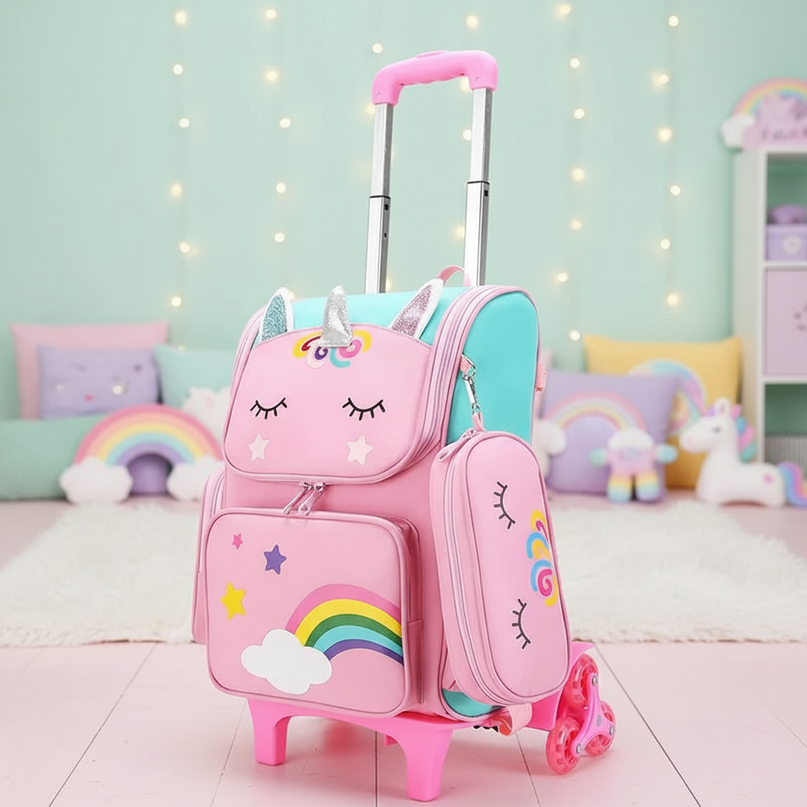 unicorn rolling backpack for girls - lifestyle