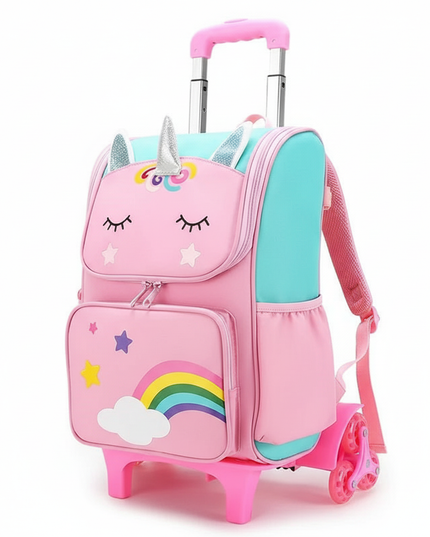 unicorn rolling backpack for girls - white-bg