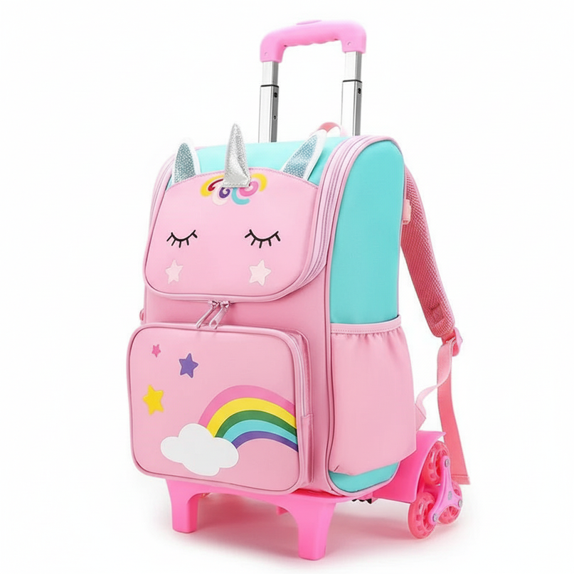 unicorn rolling backpack for girls - white-bg