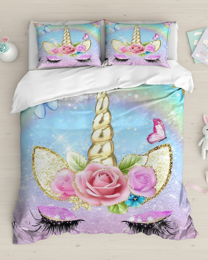 unicorn rose bedding - flat-lay