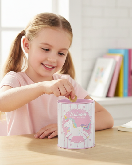 unicorn round piggy bank - in-use