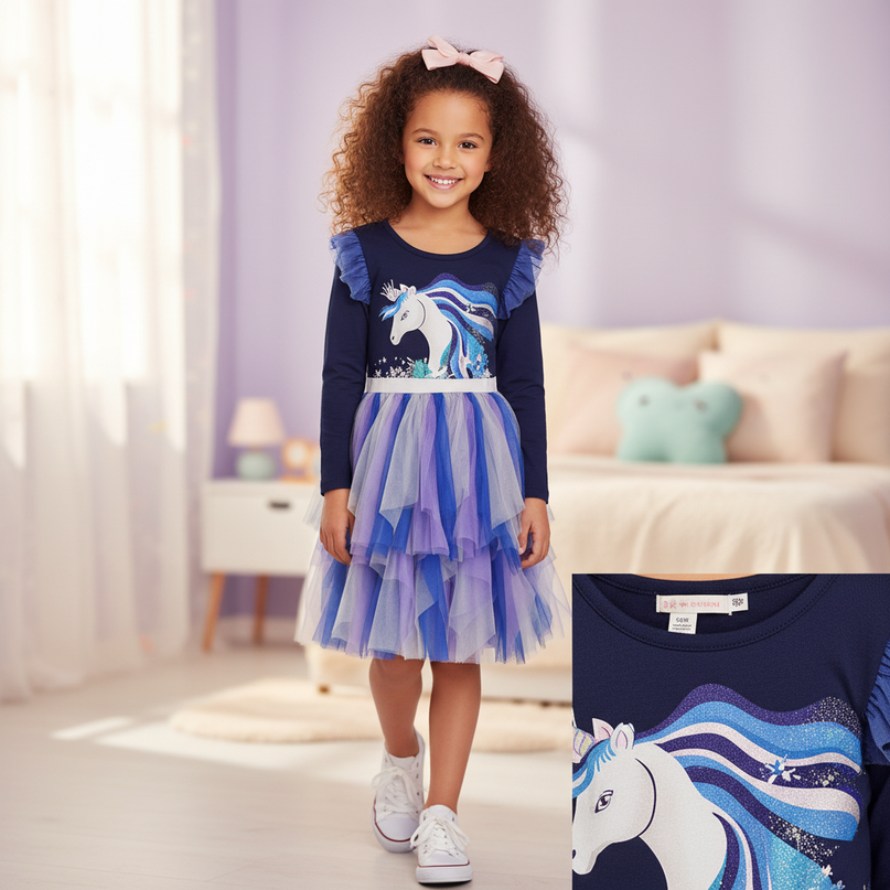 unicorn ruffle flare sleeve dress - detail