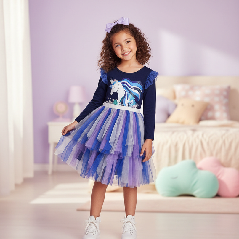 unicorn ruffle flare sleeve dress - front