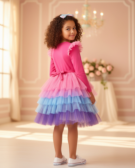 unicorn ruffle shoulder dress - back