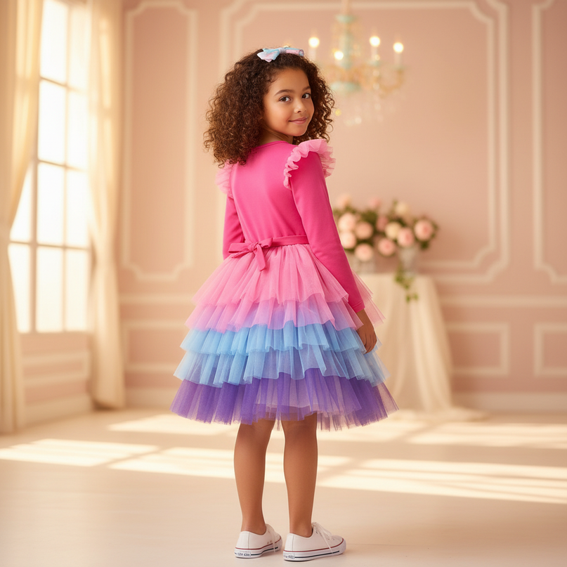 unicorn ruffle shoulder dress - back