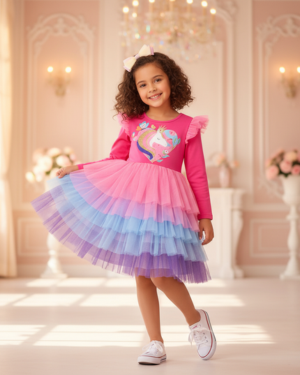 unicorn ruffle shoulder dress - front
