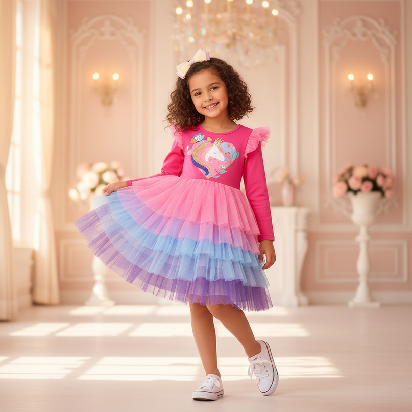 unicorn ruffle shoulder dress - front