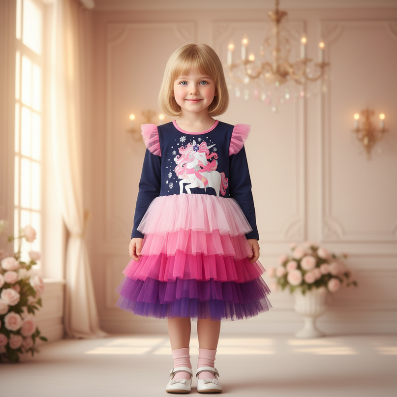 unicorn ruffle tutu dress girls - detail