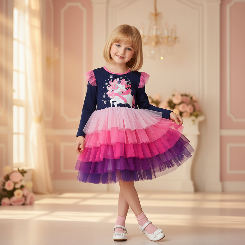unicorn ruffle tutu dress girls - front