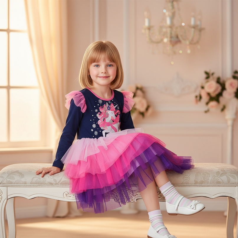 unicorn ruffle tutu dress girls - sitting