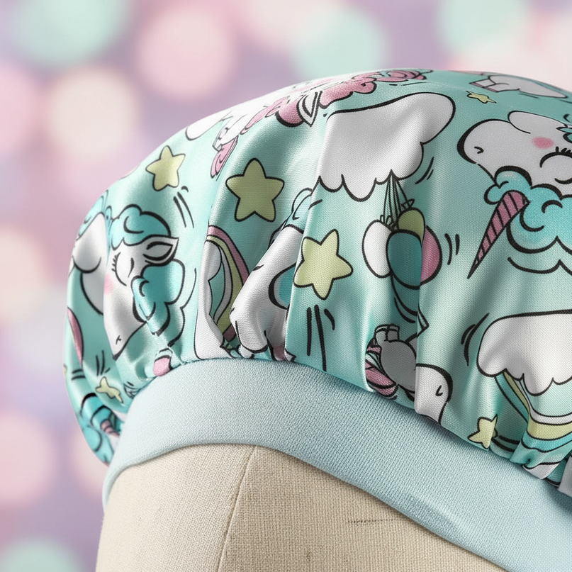 unicorn satin bonnet - detail