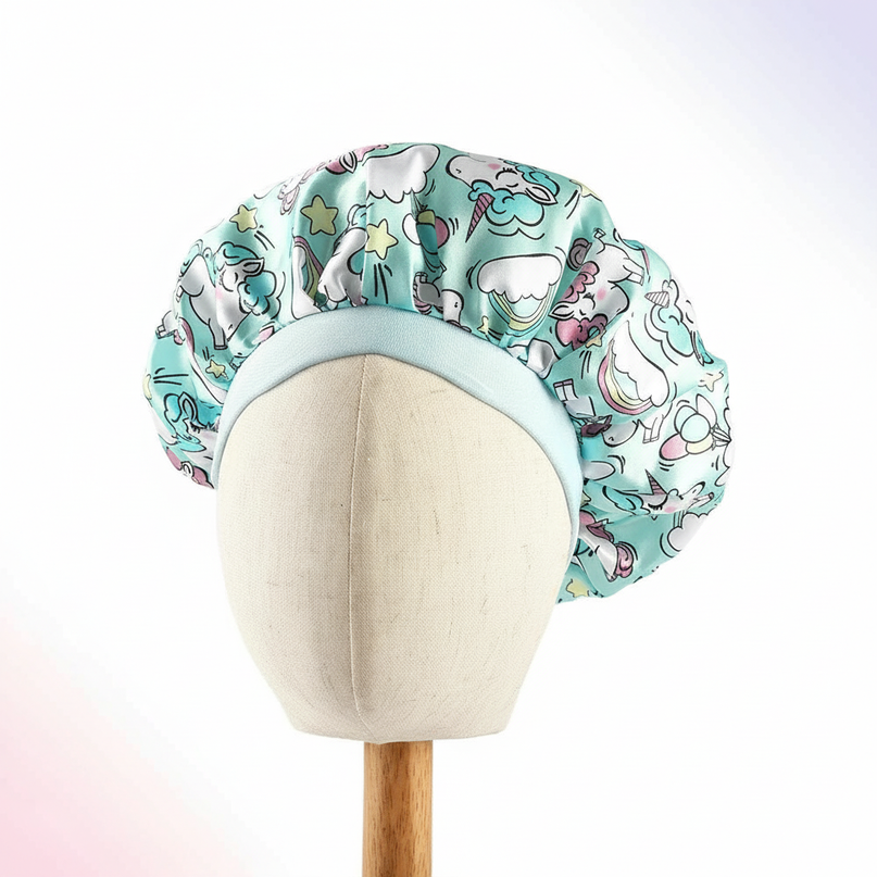 unicorn satin bonnet - white-bg