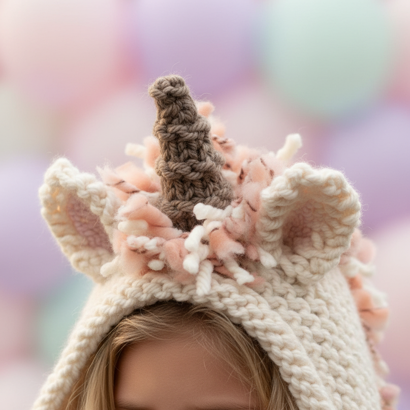 unicorn scarf and hat - detail