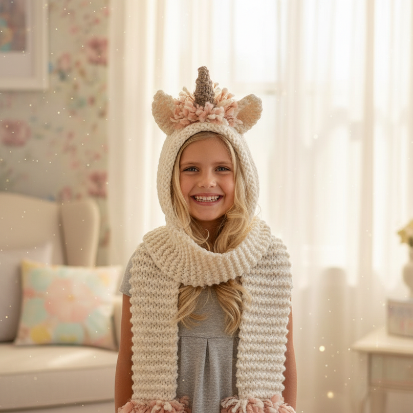 unicorn scarf and hat - in-use