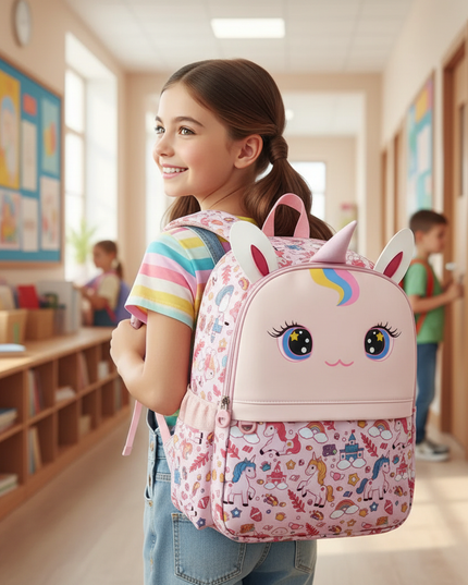 unicorn school backpack 16 inch - in-use