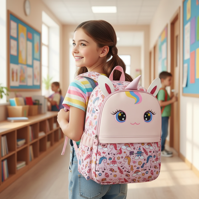 unicorn school backpack 16 inch - in-use