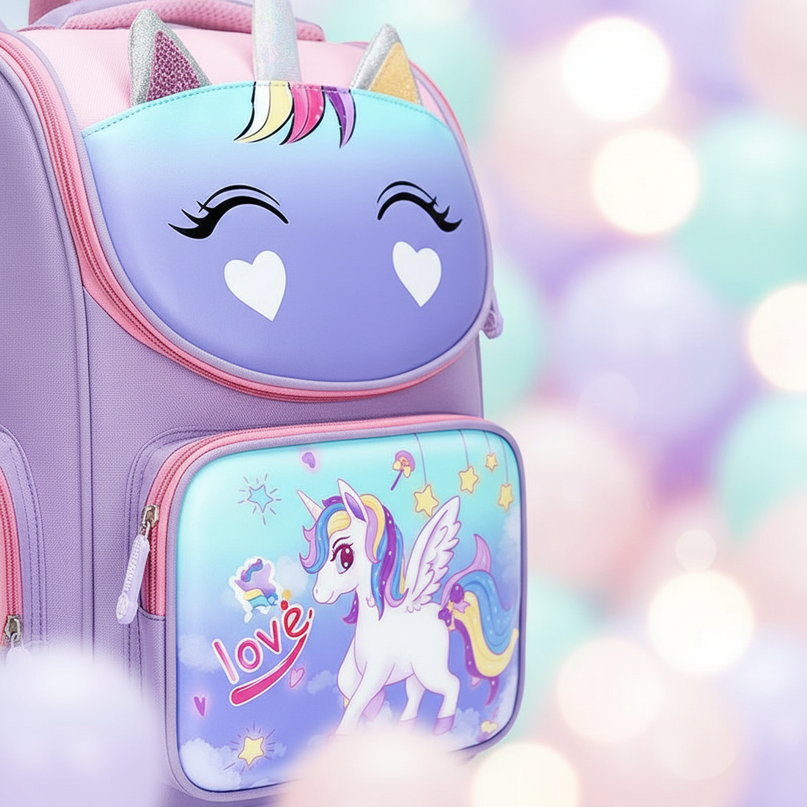 unicorn school backpack for boys girls - detail