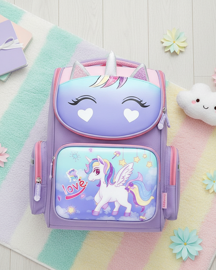unicorn school backpack for boys girls - flat-lay