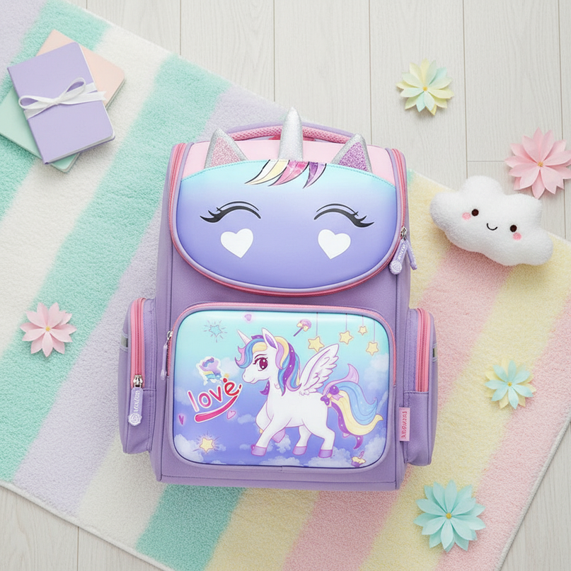 unicorn school backpack for boys girls - flat-lay