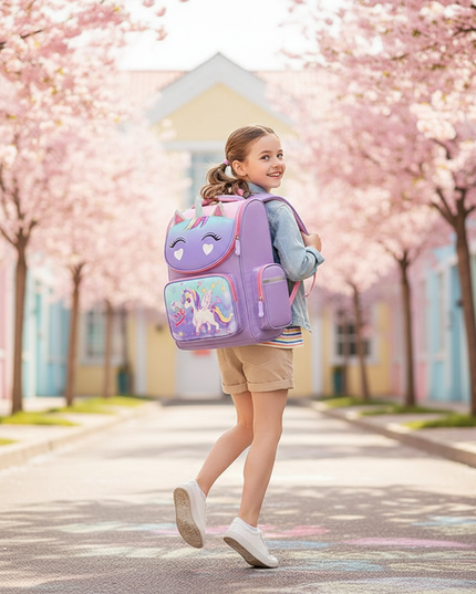 unicorn school backpack for boys girls - in-use