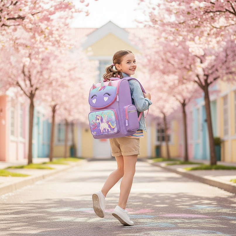 unicorn school backpack for boys girls - in-use