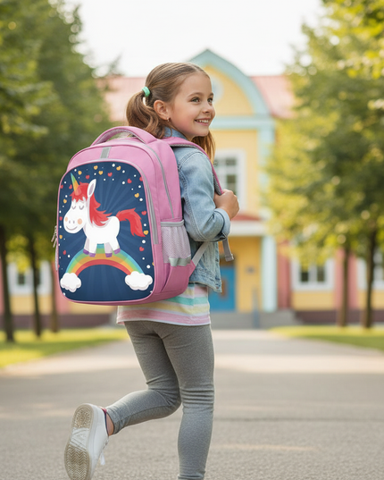 unicorn school backpack for girls large - in-use