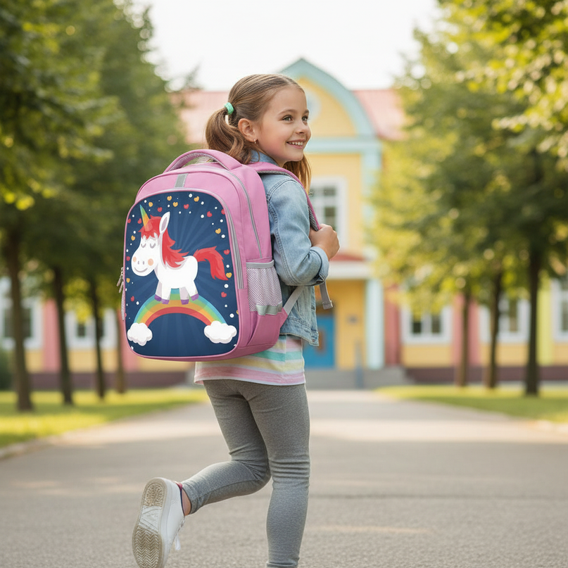 unicorn school backpack for girls large - in-use