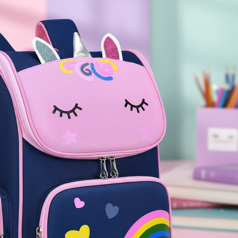 unicorn school backpack navy reflective - detail