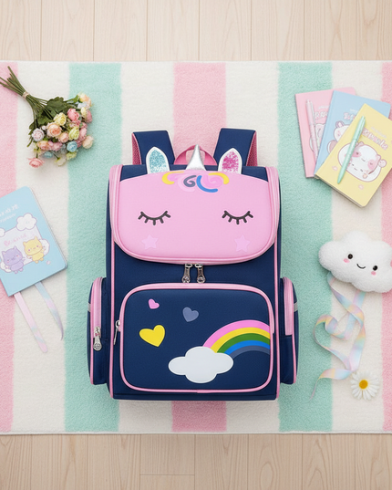 unicorn school backpack navy reflective - flat-lay