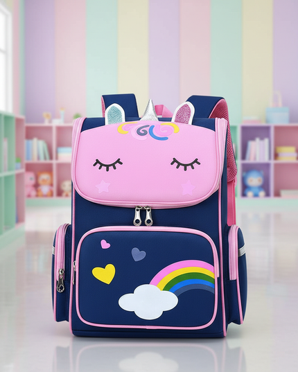 unicorn school backpack navy reflective - lifestyle