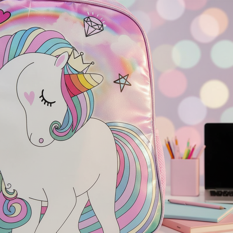 unicorn school backpack set 3 piece - detail