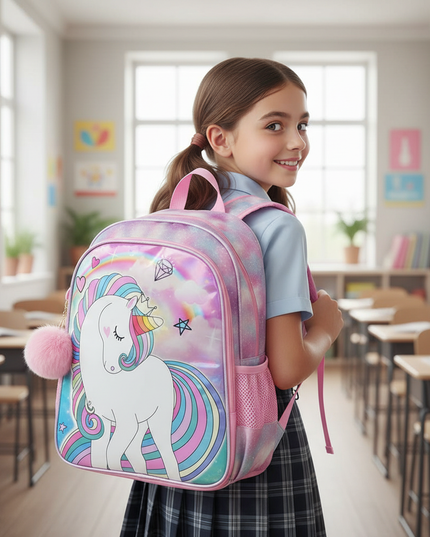 unicorn school backpack set 3 piece - in-use