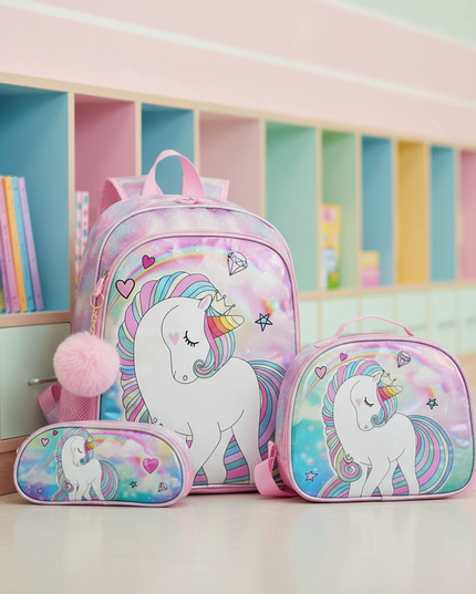 unicorn school backpack set 3 piece - lifestyle