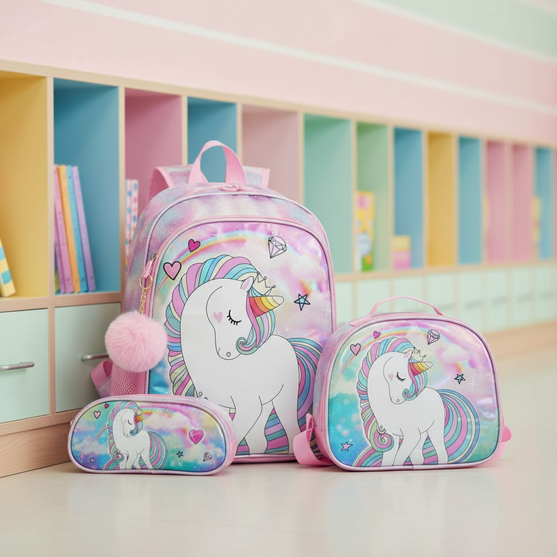 unicorn school backpack set 3 piece - lifestyle