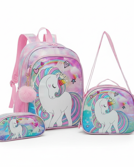 unicorn school backpack set 3 piece - white-bg