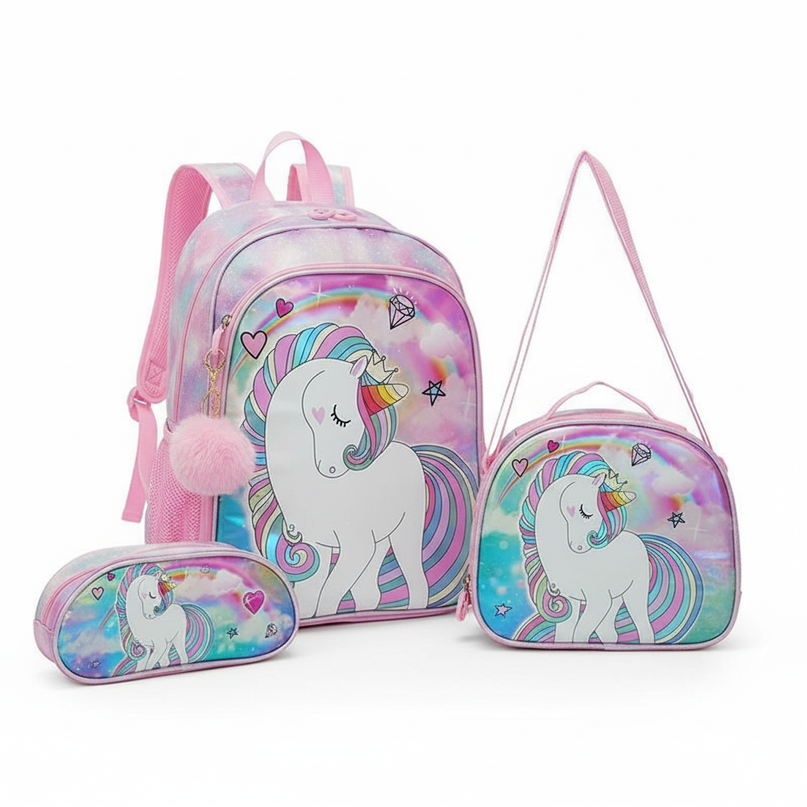 unicorn school backpack set 3 piece - white-bg