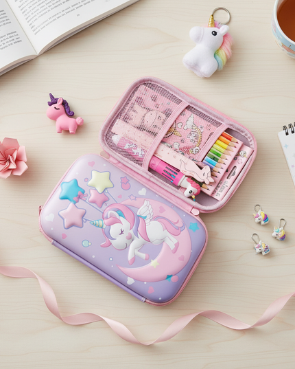 unicorn school pencil case - flat-lay