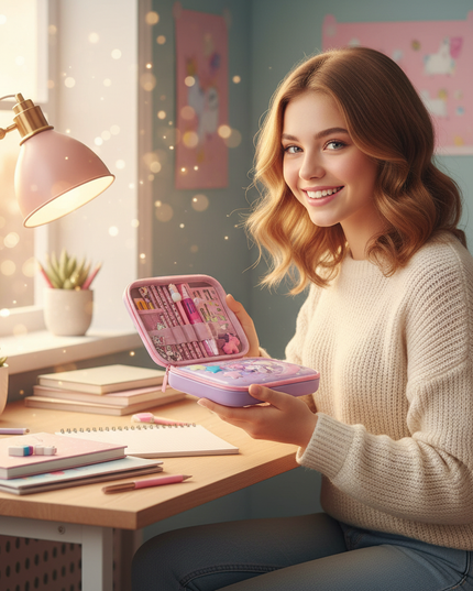 unicorn school pencil case - in-use