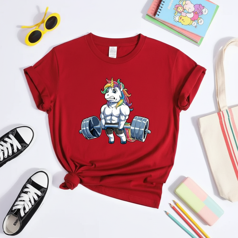 unicorn school shirt - flat-lay