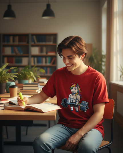 unicorn school shirt - in-use