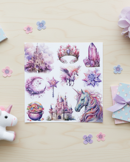 unicorn scrapbook stickers - flat-lay