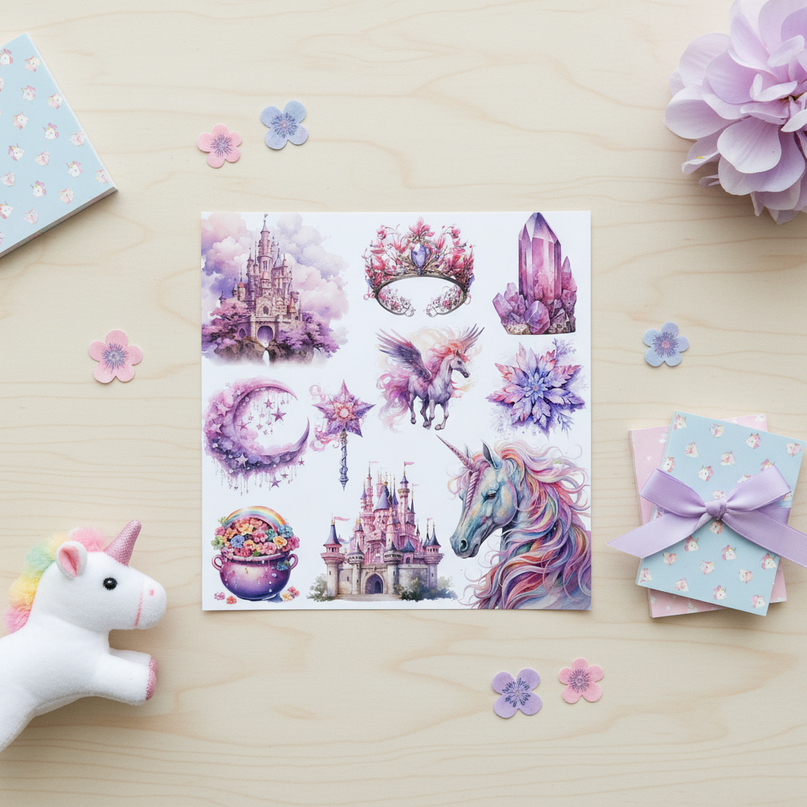 unicorn scrapbook stickers - flat-lay